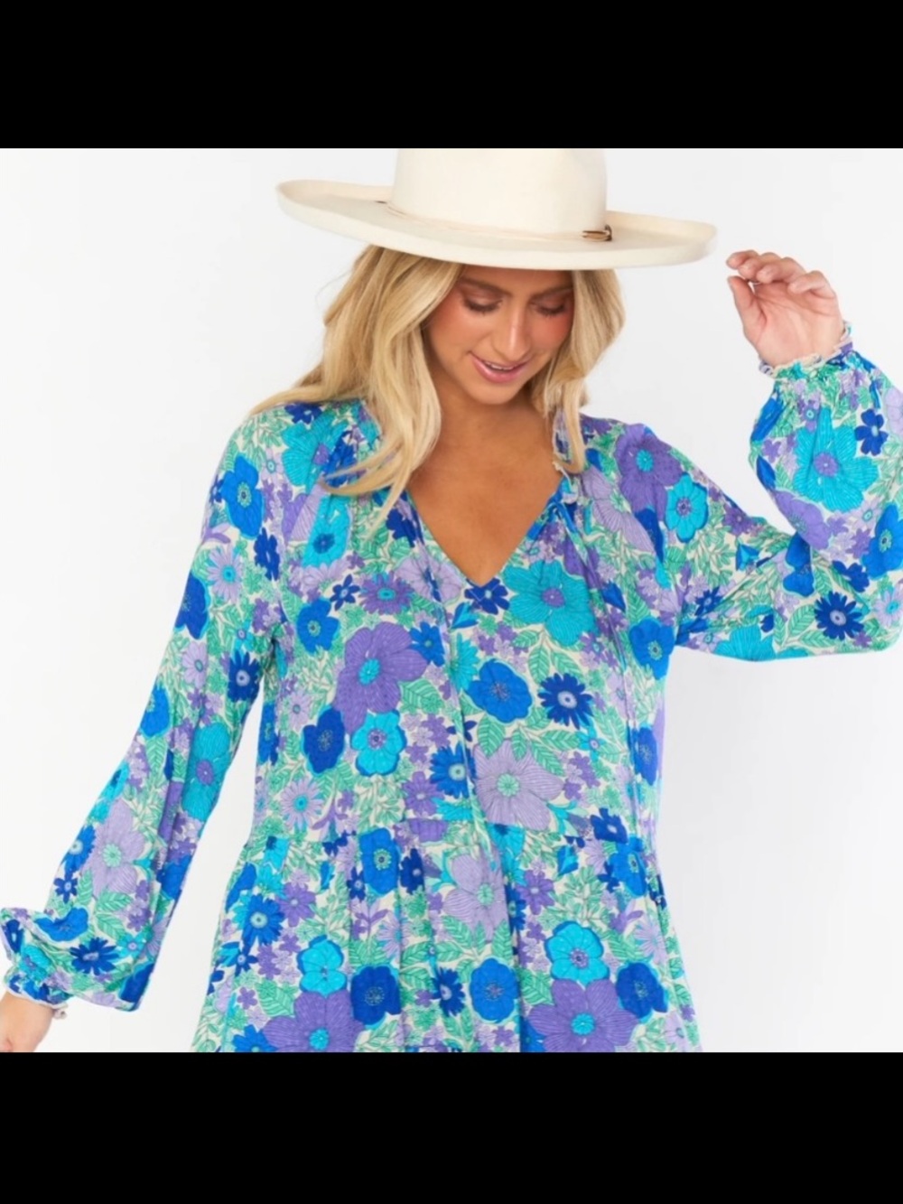 Show Me Your MuMu Birdie Mini Dress XS Blueberry BLOSSOM Floral Boho Tiered